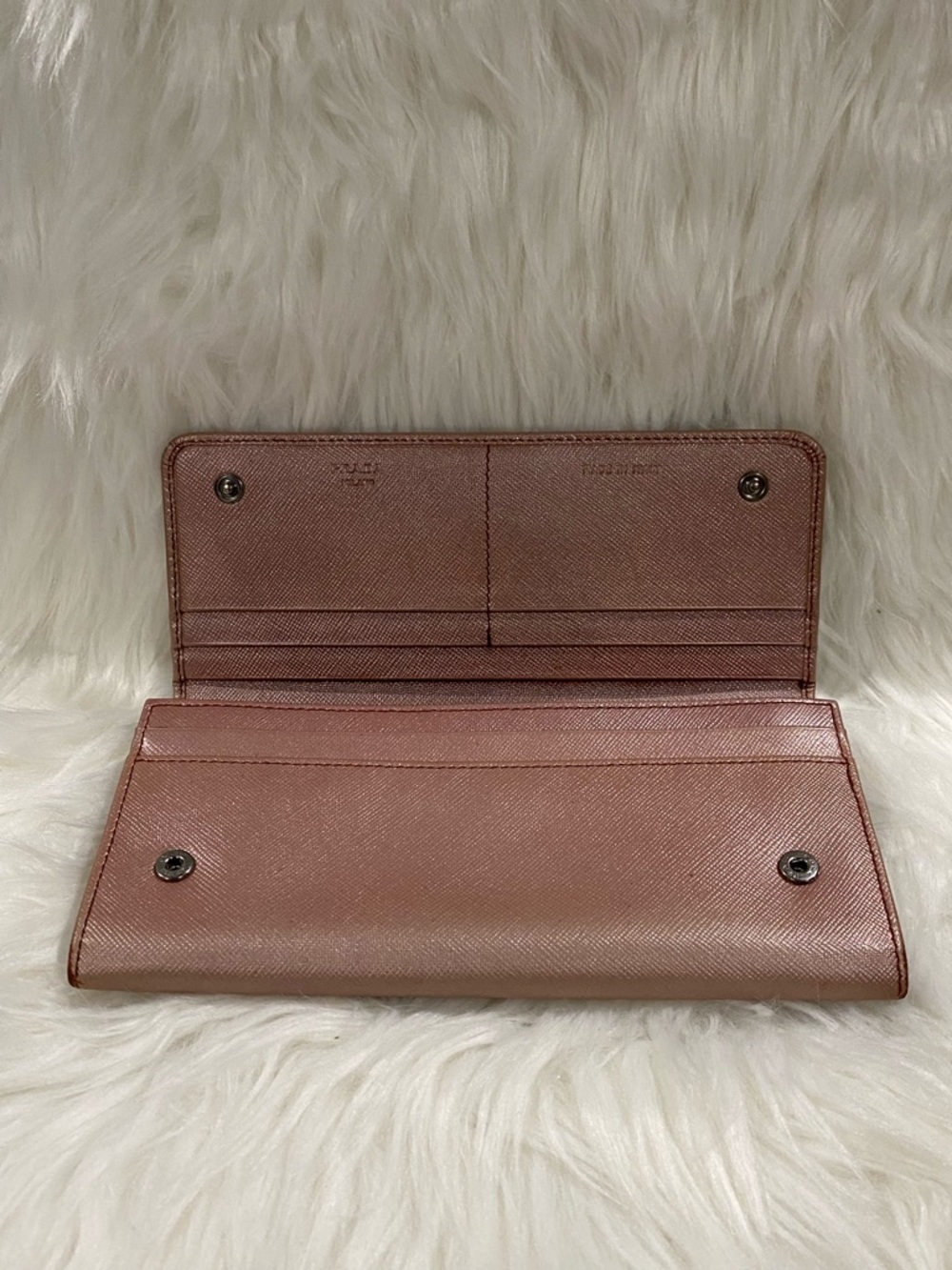 PRADA Rose Gold Saffiano Leather Long Wallet with Silver Logo - Picture 13 of 16